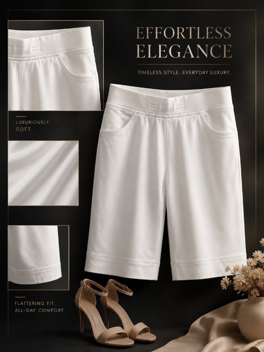 Onque White Elastic Waist Shorts NWT Summer Casual Relaxed